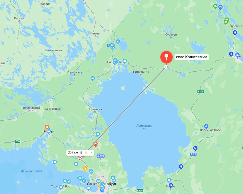 От Кивенаппы (Первомайское) до Колатсельги 200км по прямой