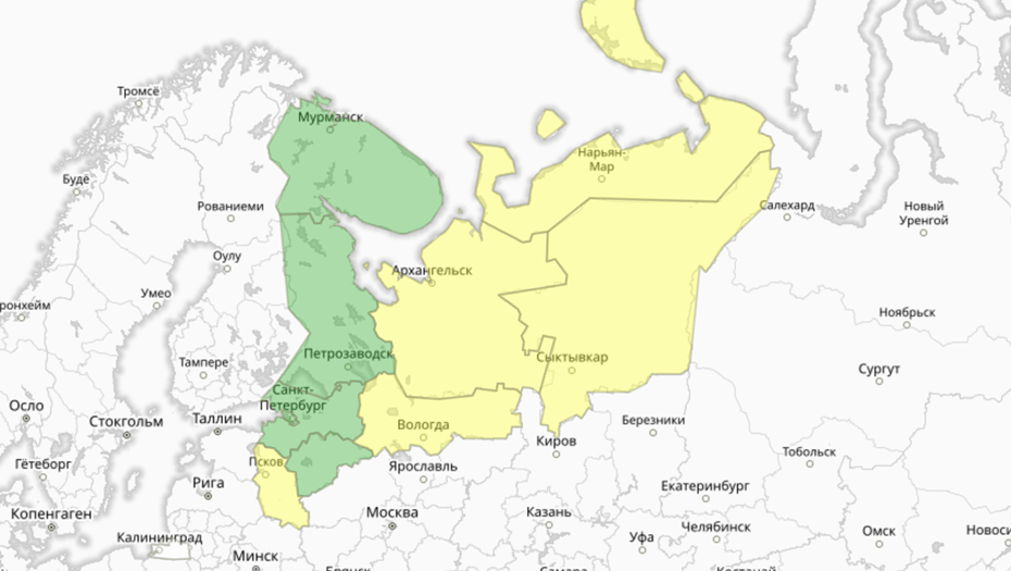   Прогностическая карта предупреждений для СЗФО Автор фото: meteoinfo.ru