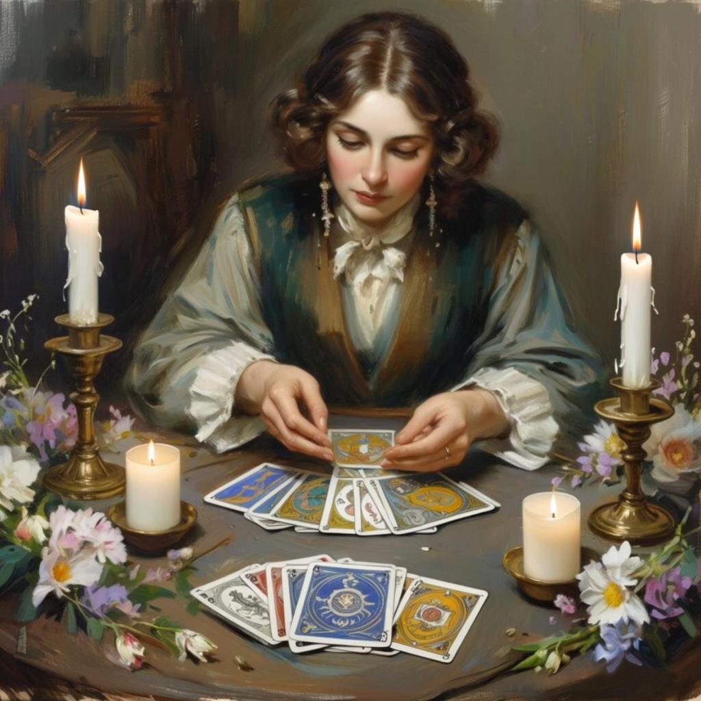 Гадание на картах. Иллюстрация сгенерирована нейросетью