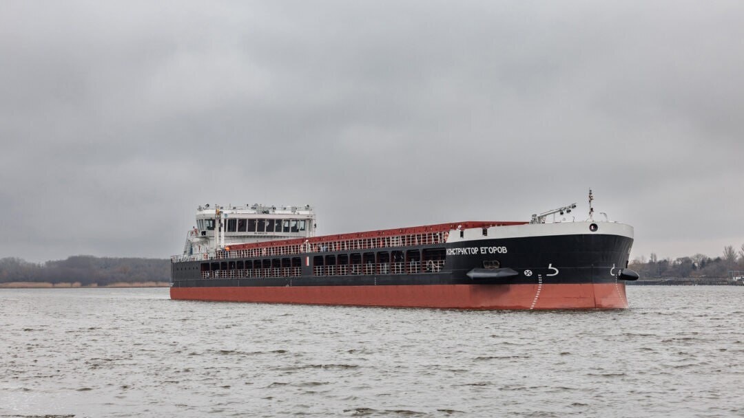 Первый рейс сухогруза «Конструктор Егоров». Фото Волжского пароходства.