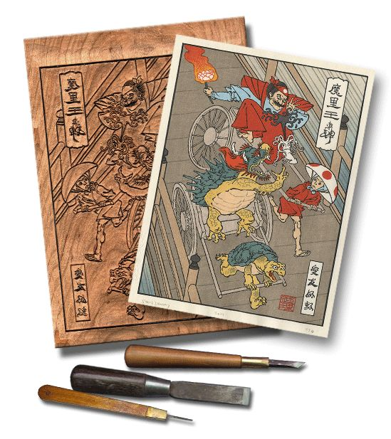 Гравюра из проекта Ukiyo-e Heroes с персонажами из игры Mario Kart (из публичных источников)