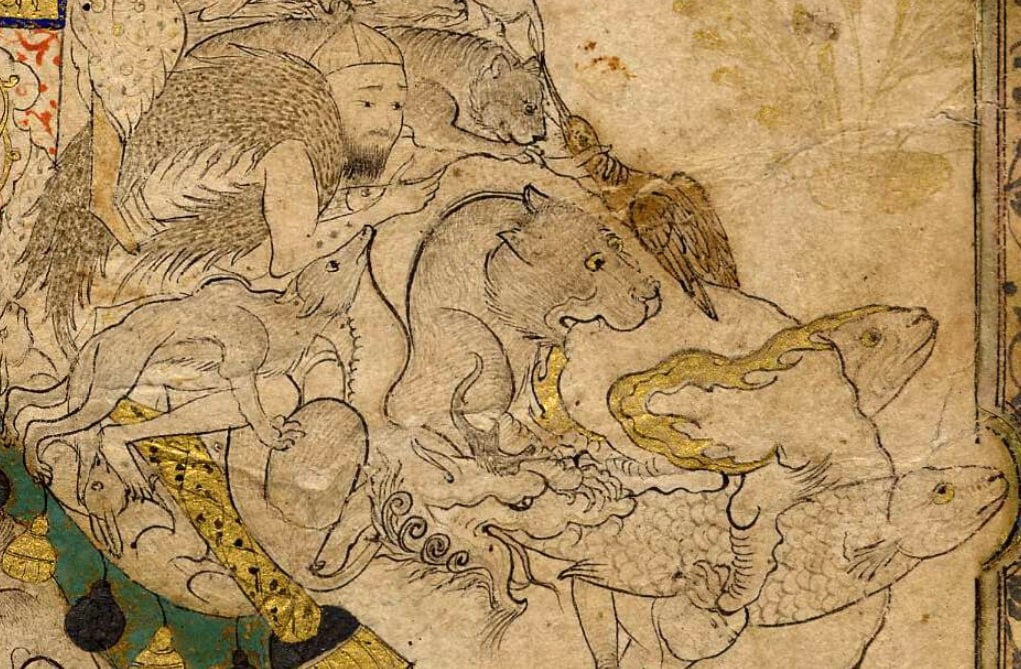 Принц и его слуга путешествуют на слоне (фрагмент). Иран, 1580-1590-ые гг. 
Школа Тебриза. Британский музей (англ. The British Museum), Лондон. Учётный номер: 1937,0710,0.328. Эл. ресурс URL: https://www.britishmuseum.org/collection/object/W_1937-0710-0-328