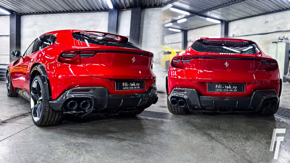 Черные насадки глушителя на Ferrari Purosangue