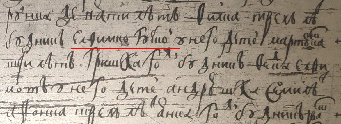 Елфимка Губской в переписной книге 1677 г. (РГАДА ф.1209 оп.1 д.7044 л.195).
