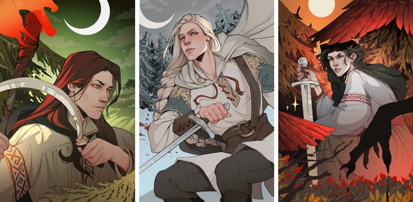 Иллюстрации ALES из подарочного издания с главными героями: Дарием, Святом и Варной.