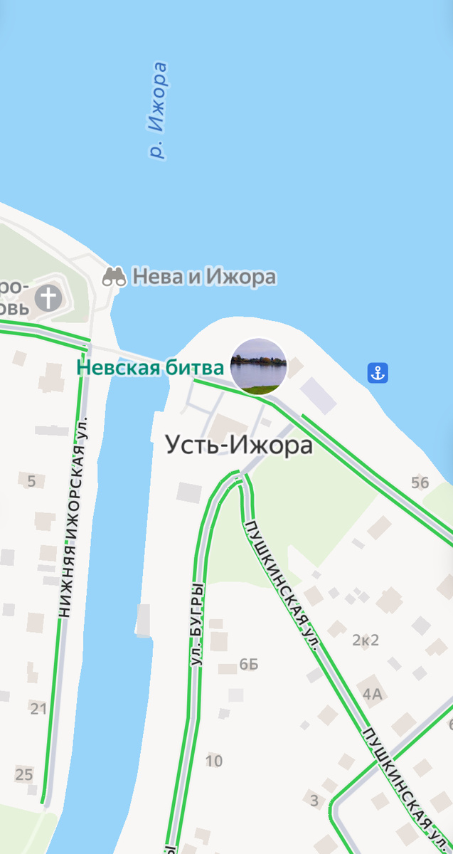 Устье реки Ижоры, сейчас там музей-диорама. Источник: ЯндексКарты