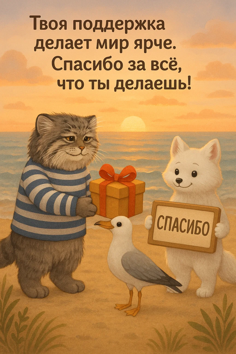 Открытка из серии «Спасибо» создана по моей задумке с помощью нейросети.