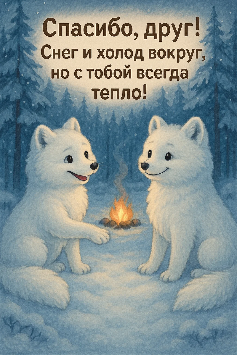 Открытка из серии «Спасибо» создана по моей задумке с помощью нейросети.
