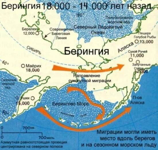 Затопленная земля между Россией и Северной Америкой, по которой раньше ходили люди и животные с материка на материк