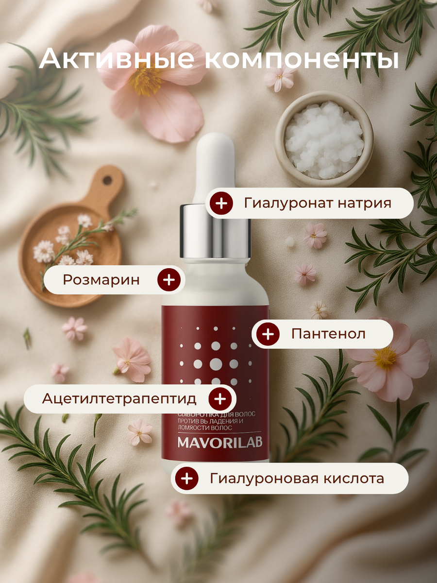Сыворотка для роста волос MAVORILAB с розмарином и АцетилТетрапептидом