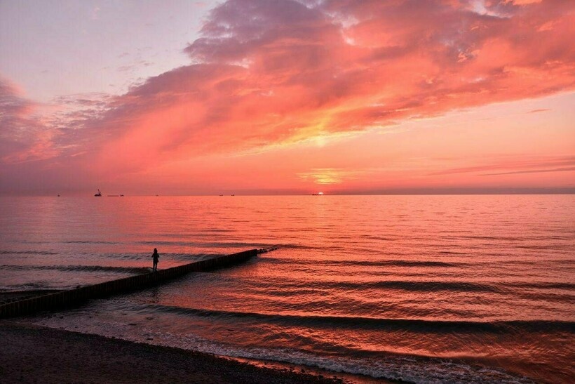 Вид на закат с променада в Зеленоградске