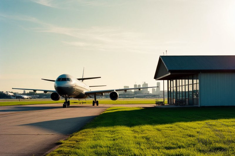 Трава и лайнер на полосе