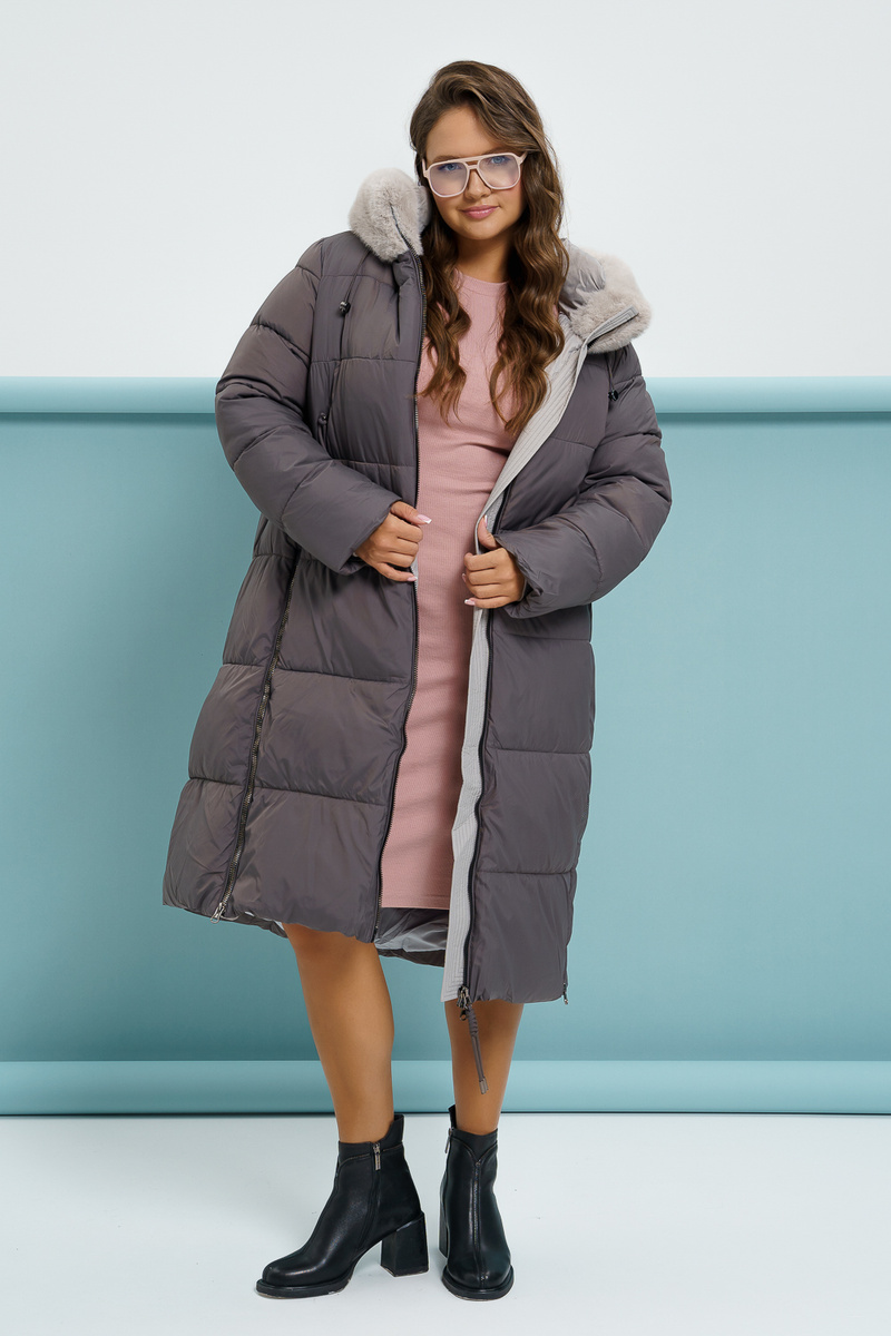 Женское пальто в светло-коричневом цвете plus size