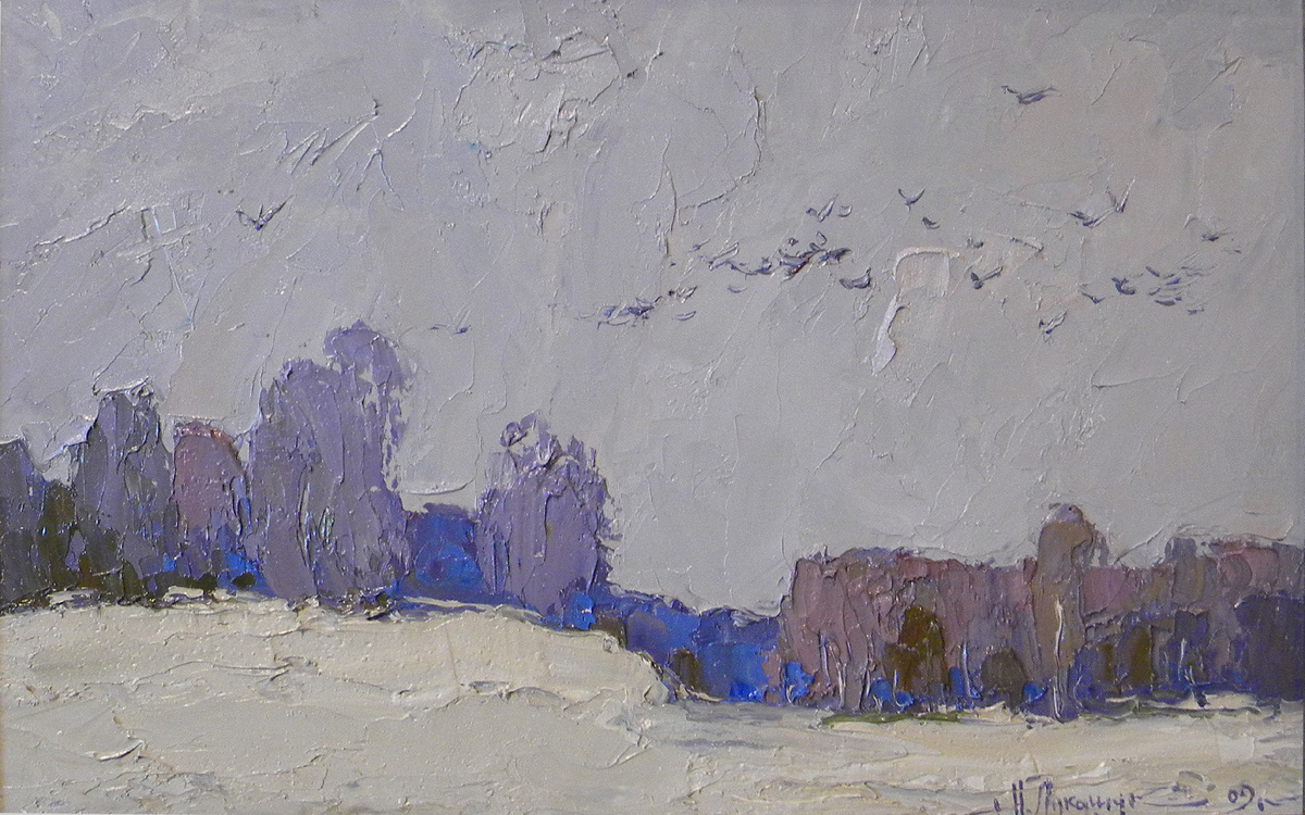 Николай Лукашук "Синий лес" 2009 картон, масло 25х45