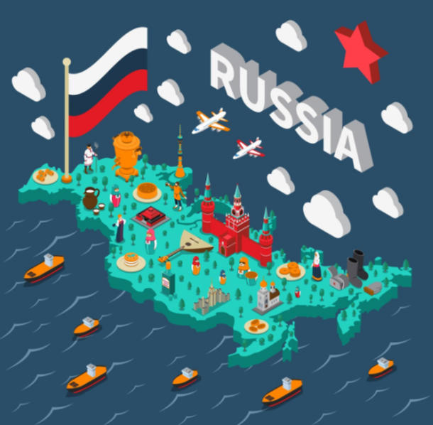 Изометрическая туристическая карта России Фото: freepik.com Автор: macrovector