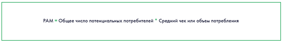 PAM = Общее число потенциальных потребителей * Средний чек или объем потребления