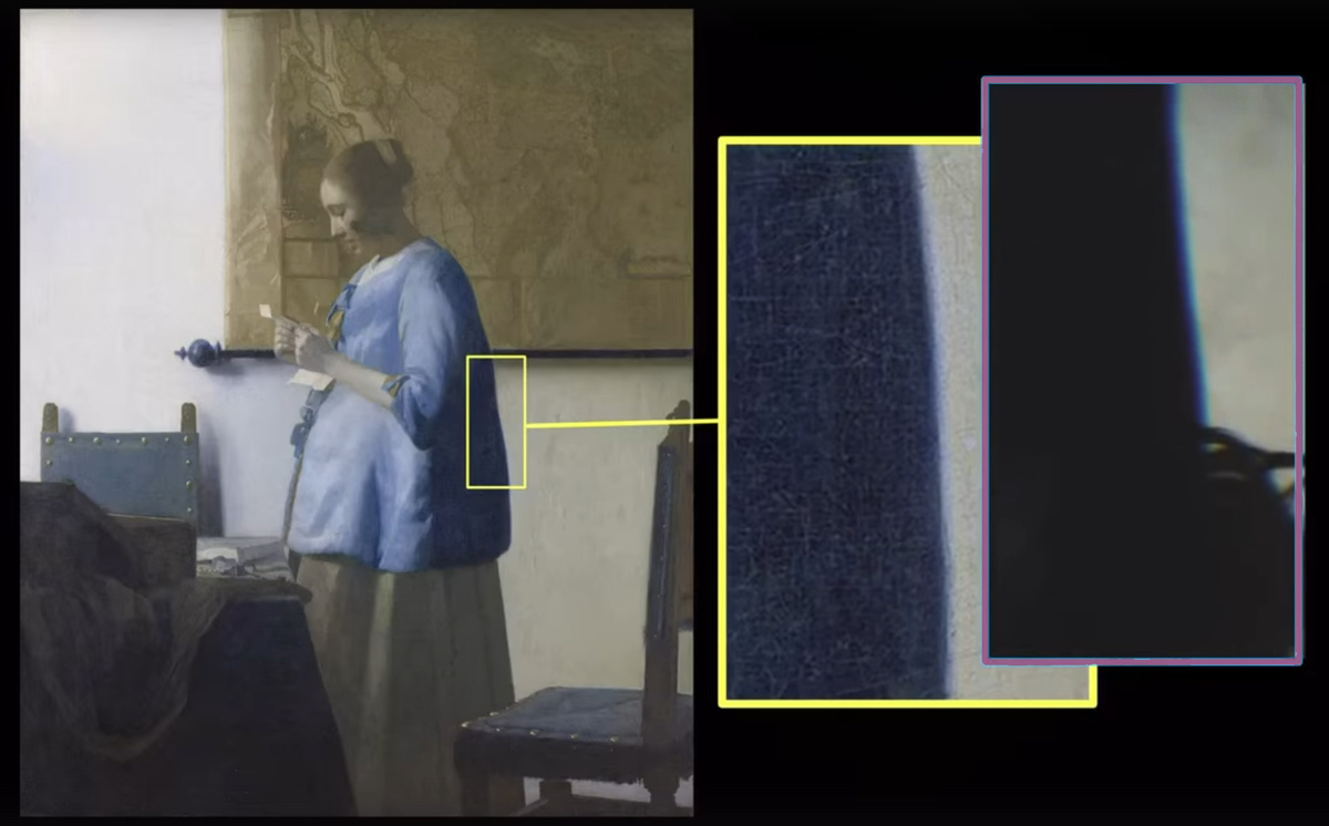 Пример "хроматической аберрации" на картине Вермеера, характерной при использовании линз