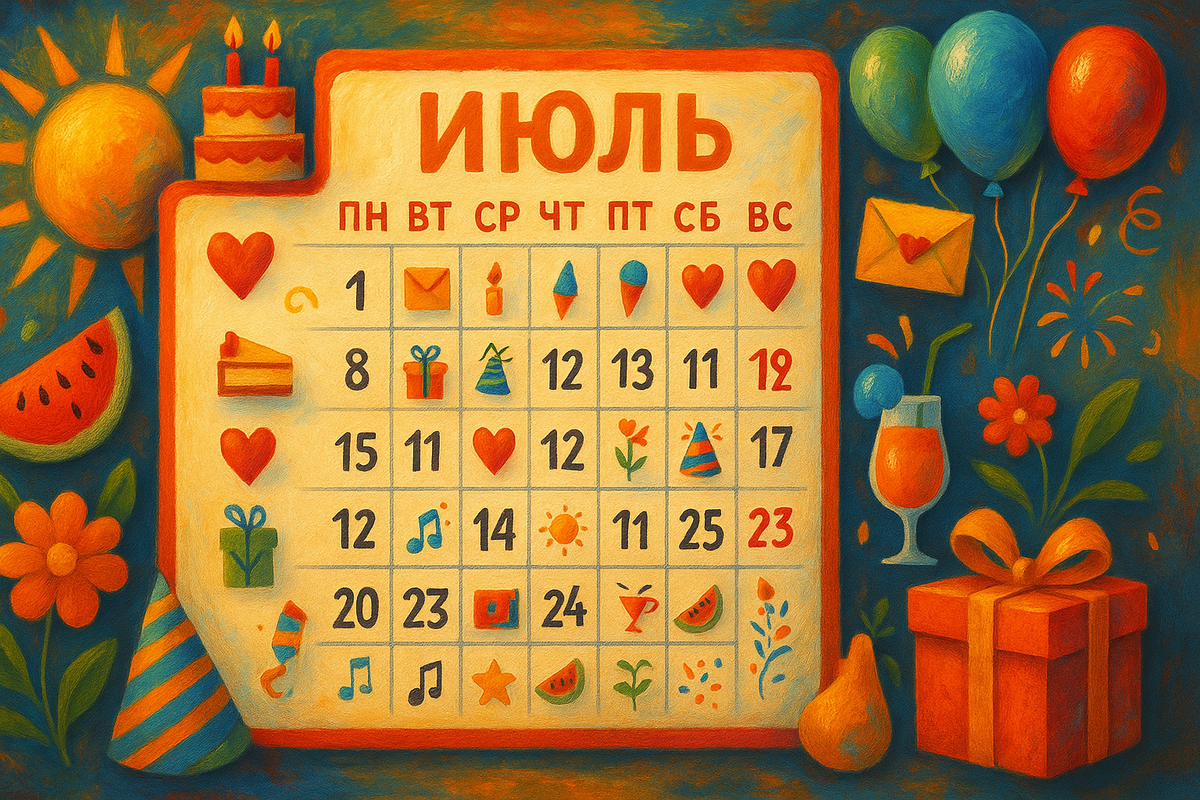 Праздники в июле 2025, календарь июля с праздниками