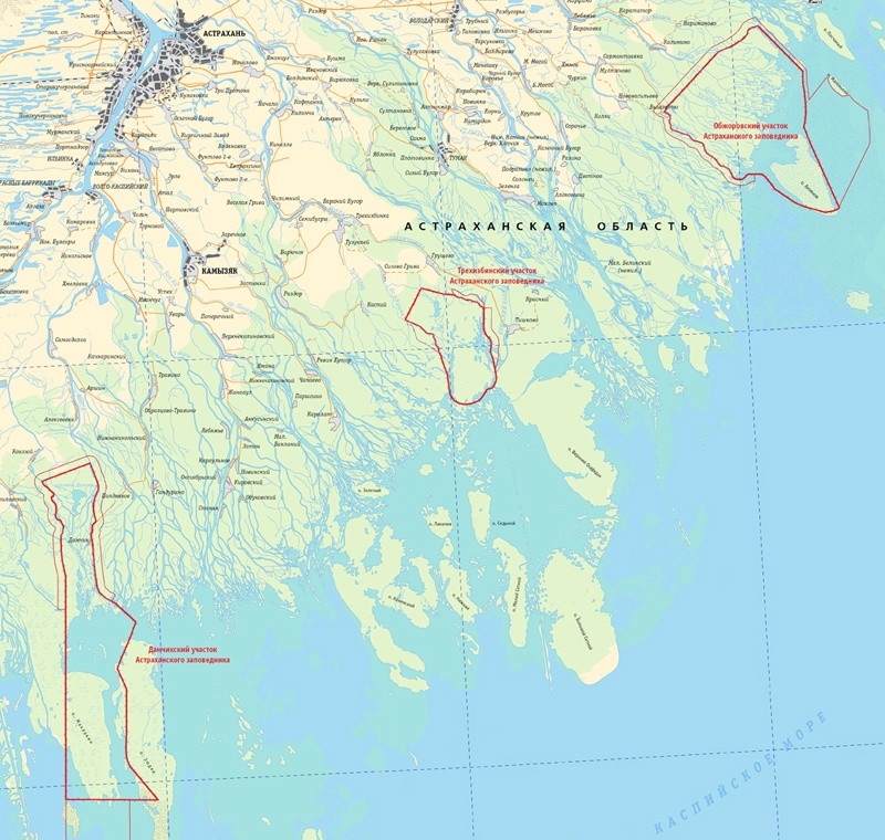 Астраханский заповедник на карте