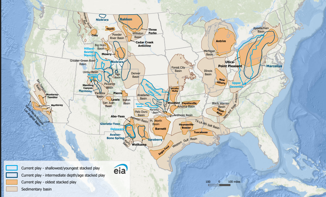 карта добычи США