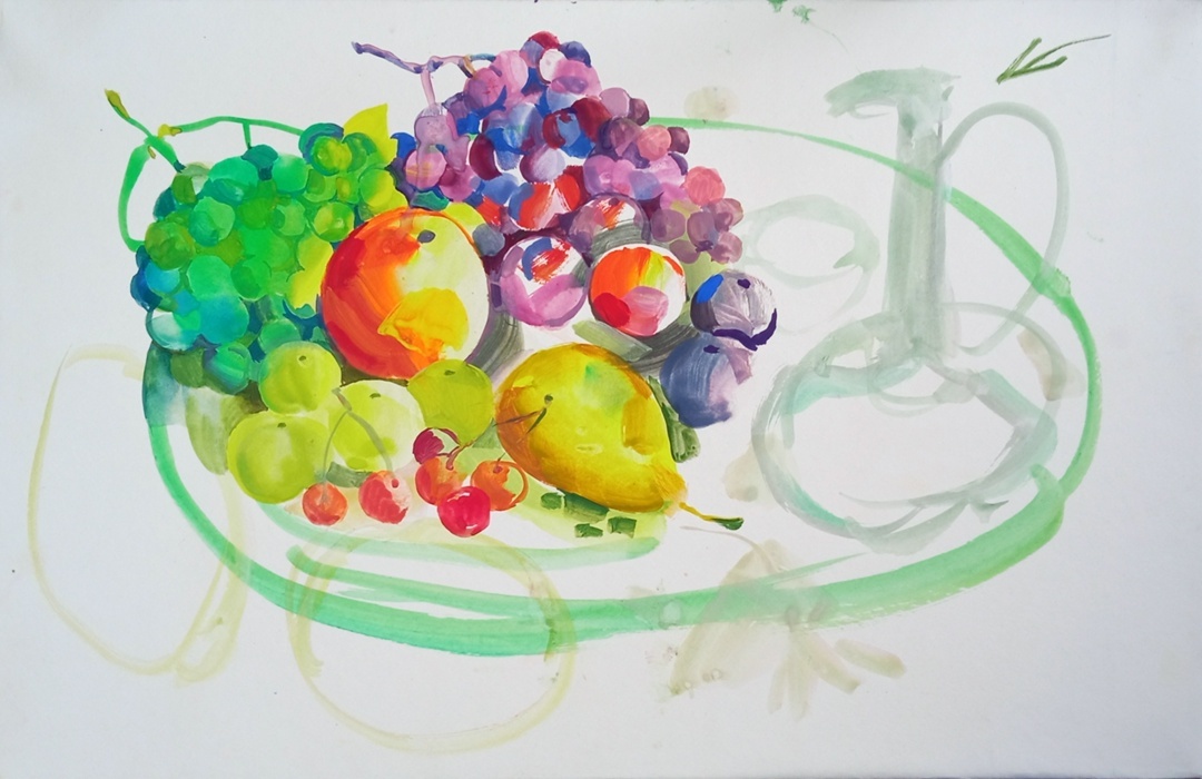 Этапы начала работы с натюрмортом по представлению, в технике Алла прима в сухом листе бумаги - 1.