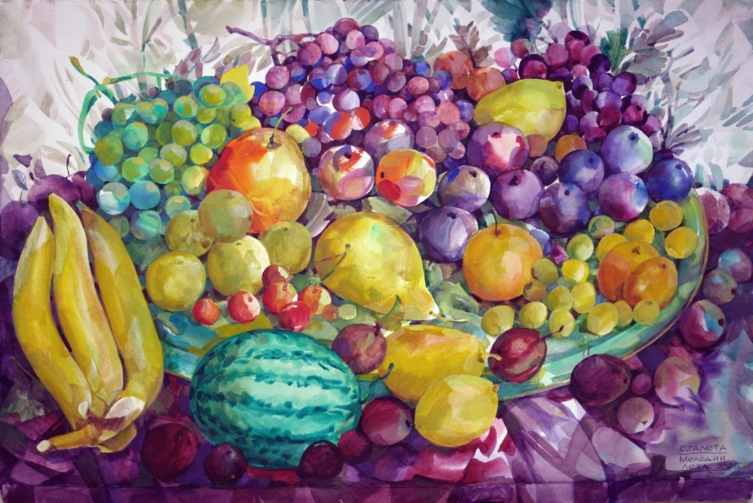 Сергей Галета. Мастер-класс натюрморт по представлению «Мелодии лета». Техника Алла Прима в сухом листе бумаги.