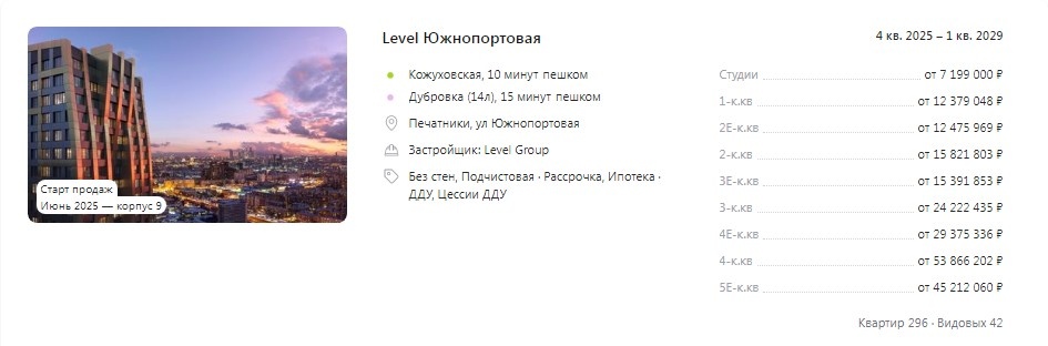 Купить новостройку в Южном Порту, Москва.