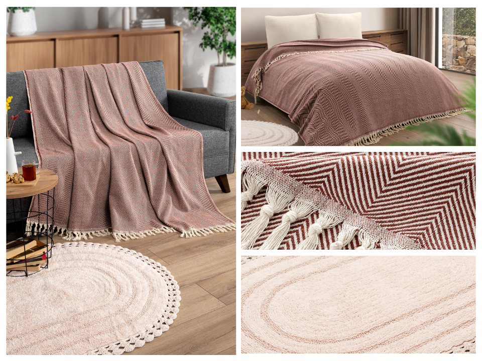 Плед хлопковый «MIREN» 180x200 см, хлопок 100%, цвет терракотовый — OZON арт. 1422545686 и WB арт. 208521180.