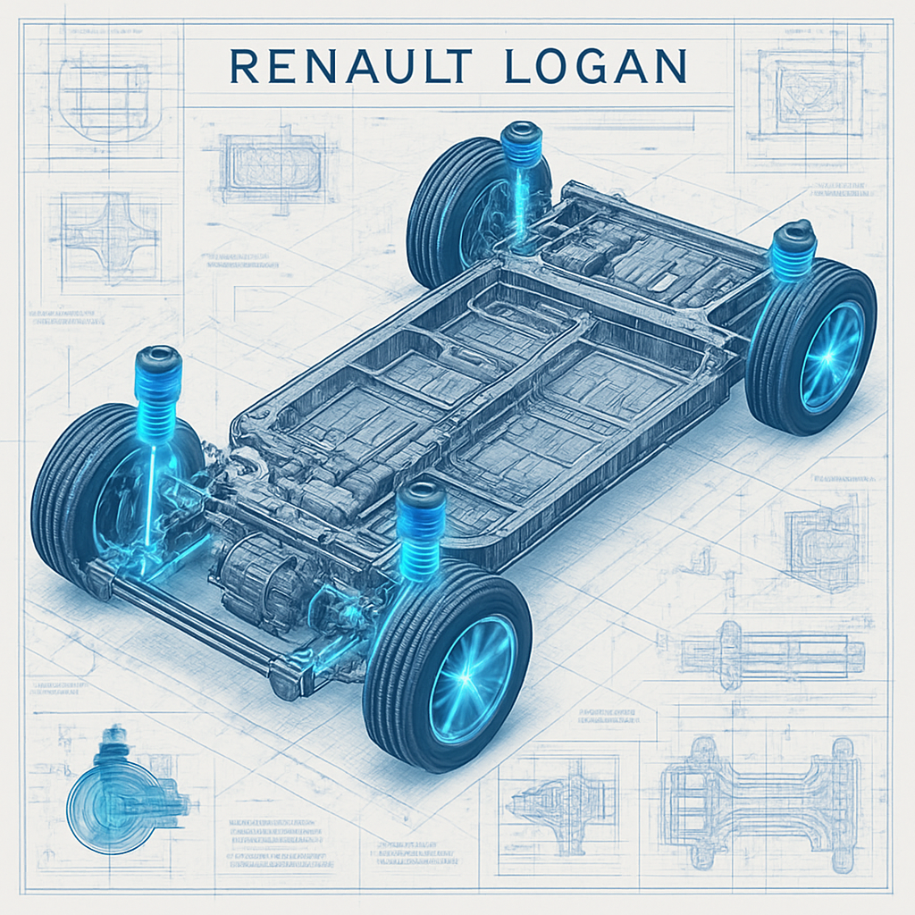 Рентгеновский вид шасси Renault Logan, светящиеся прочные детали подвески