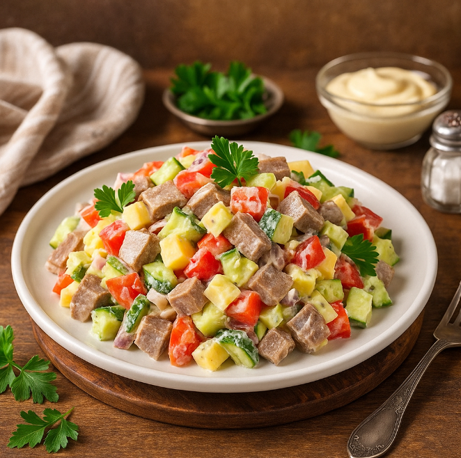 Салат с говяжьим языком и сыром рецепты от Дарики