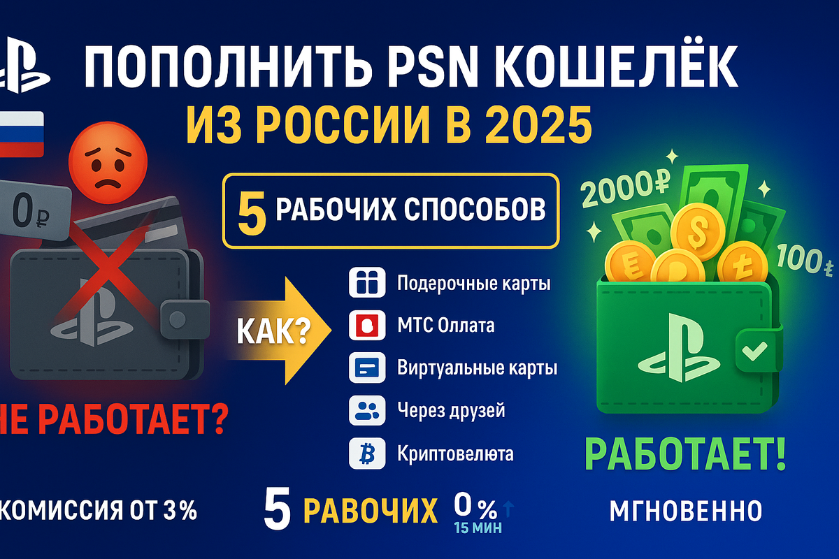 Пополнение PSN кошелька из России все актуальные способы 2025