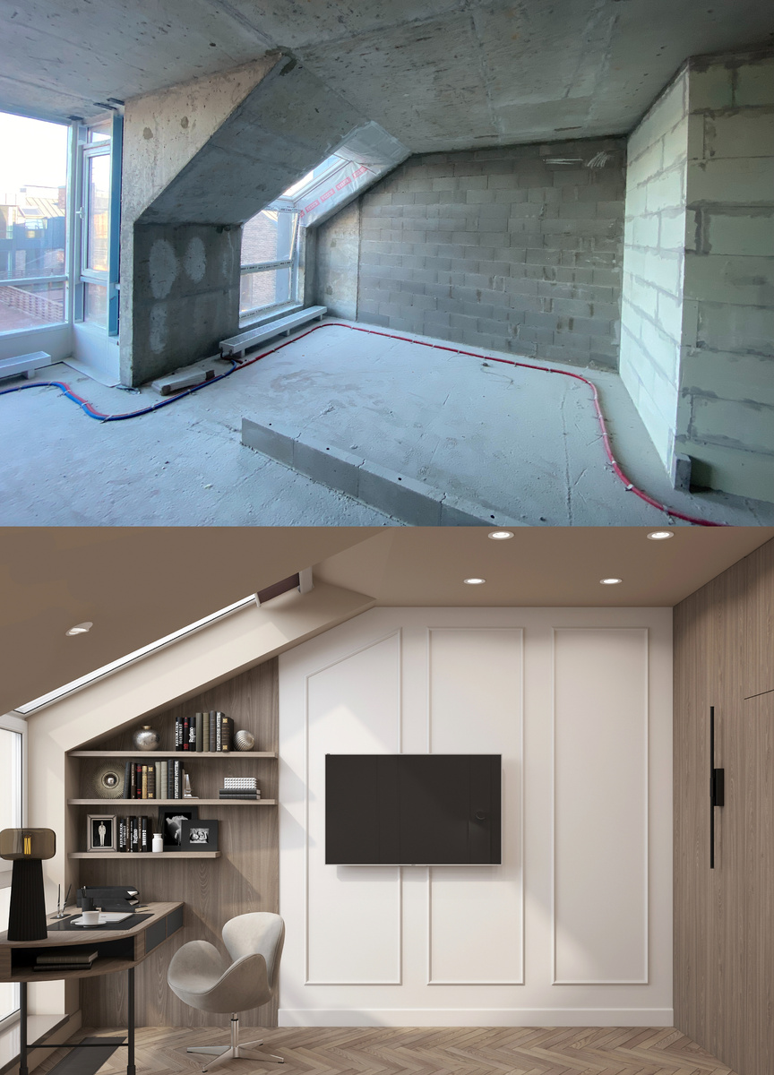 Ремонт еще в процессе, но у нас есть визуализация комнаты, чтобы понимать, к какому итогу мы стремимся