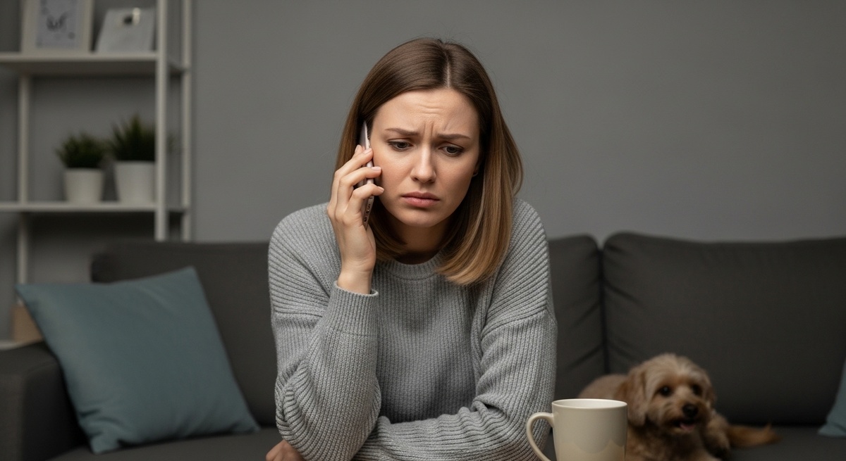 Женщина выглядит расстроенной во время телефонного разговора — пример того, как провокация влияет эмоционально.