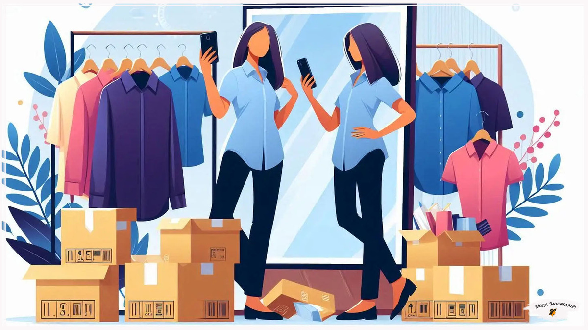 Женщина 35-40 лет примеряет блузку