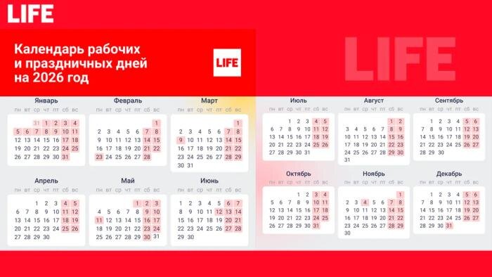 Производственный календарь на 2026 год. Инфографика © Life.ru