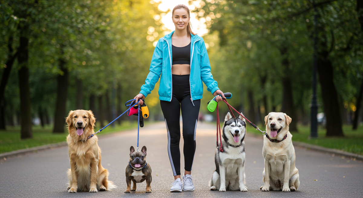 Профессиональный выгульщик собак в работе