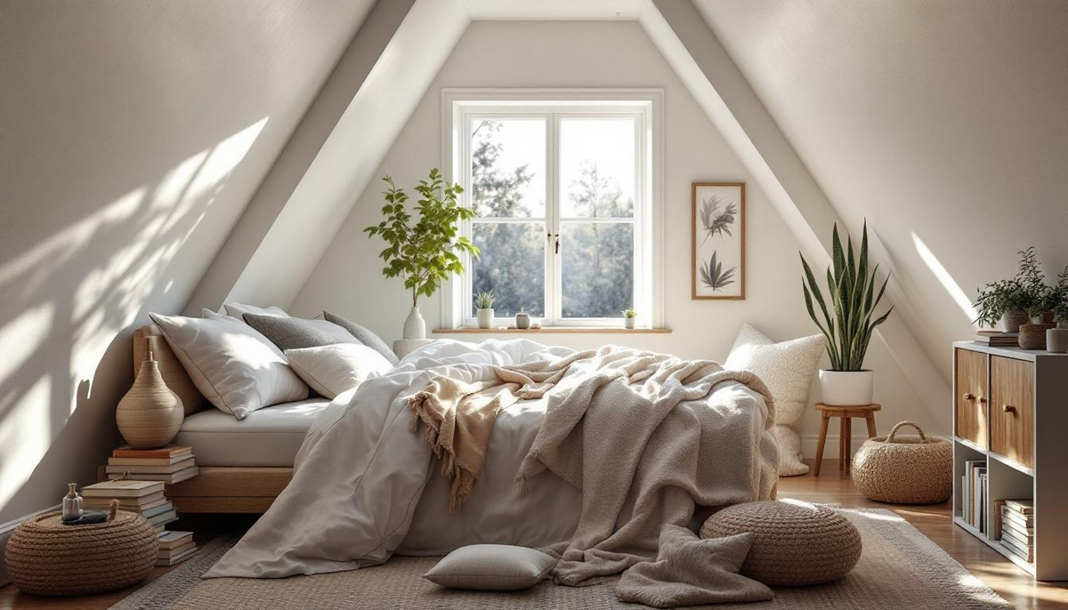 Мансарда — уголок особой теплоты и вдохновения, где уют сочетается со светом и тихой возможностью мечтать.
