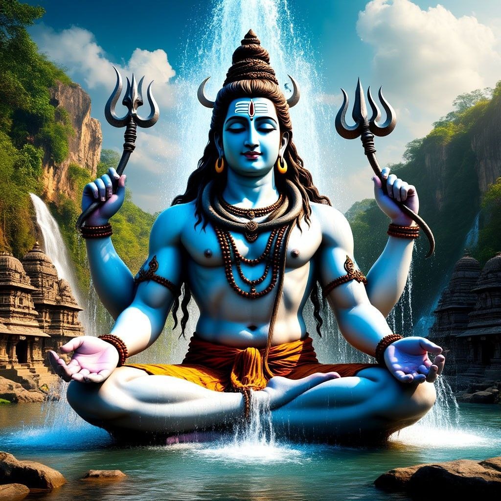 Шива подставил свои густые спутанные волосы, чтобы поймать реку, спускающуюся с небес. Блуждание через локоны Шивы смягчило путь Ганги к земле, и святые воды реки Ганги, таким образом, смыли пепел предков Бхагиратха. (нейросеть)