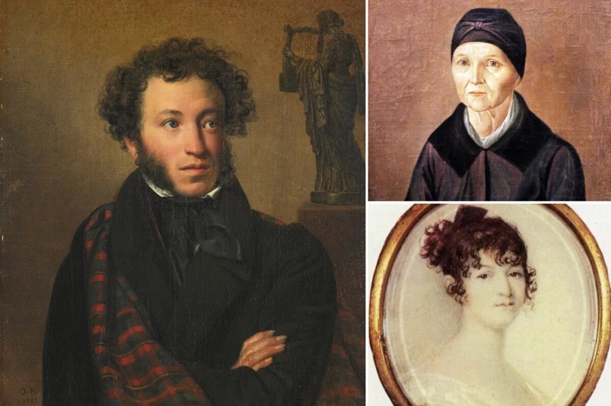    Александр Пушкин, его няня Арина Родионовна и мать Надежда Осиповна Пушкина.