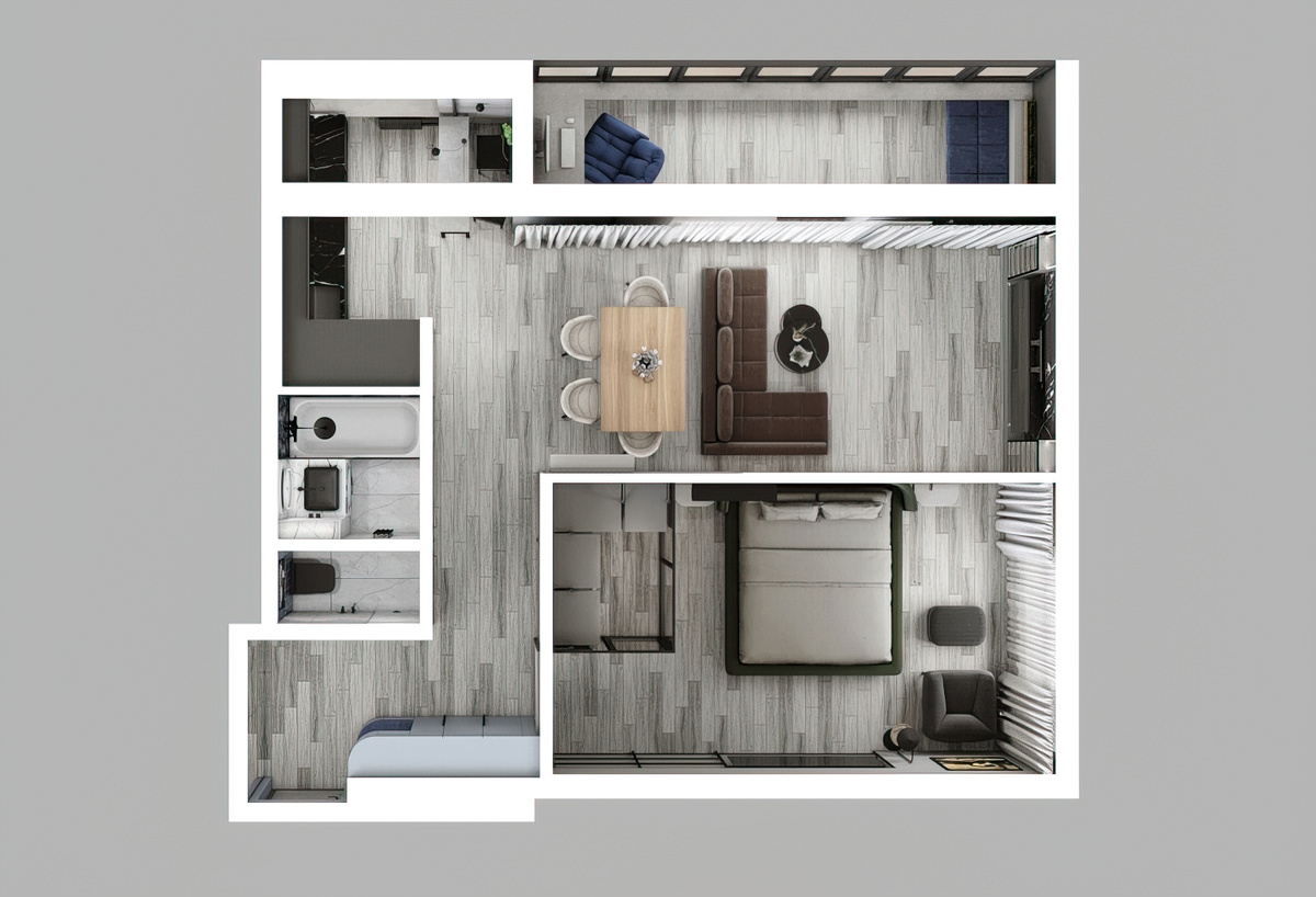 План евродвушки 56 м2 из нашего дизайн-проекта квартиры