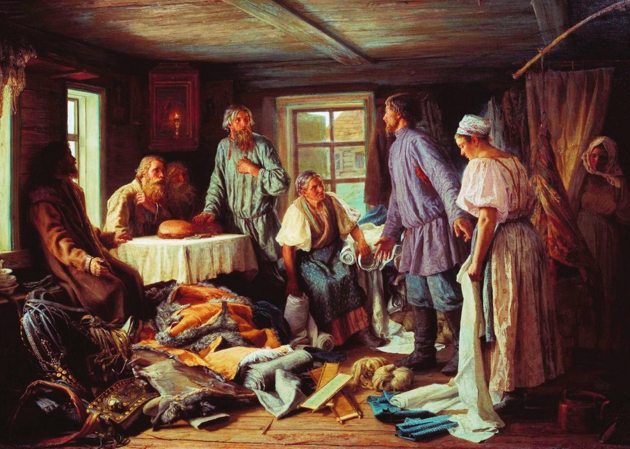 В качестве исходного изображения использована картина "Семейный раздел" художника В. Максимова (1871 год).