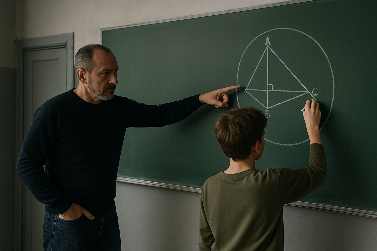 Учитель обучает геометрии 