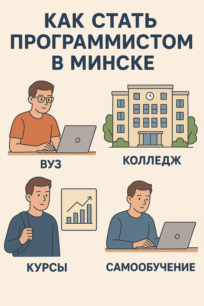 Подробный план, как стать программистом в Минске в 2025 году — с учётом учебных возможностей, рынка и советов от практиков.