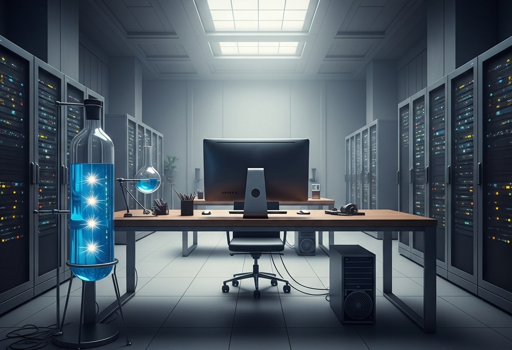 Квантовый компьютер в представлении нейросети. На самом деле он выглядит более прозаично, но скрытая в нём мощь превосходит таковую у традиционных суперкомпьютеров