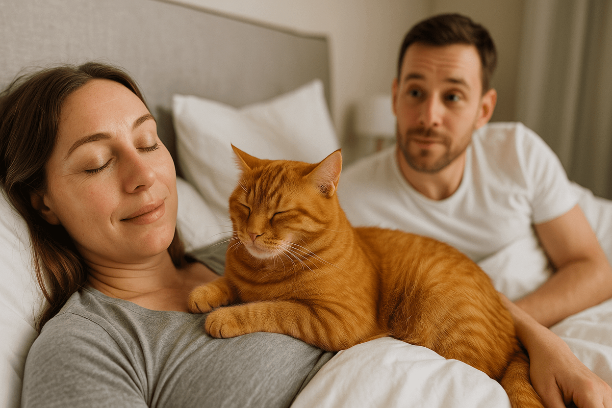    Возможно, кошке нравится ваш запах и, когда она спит, он помогает ей чувствовать себя в безопасности.