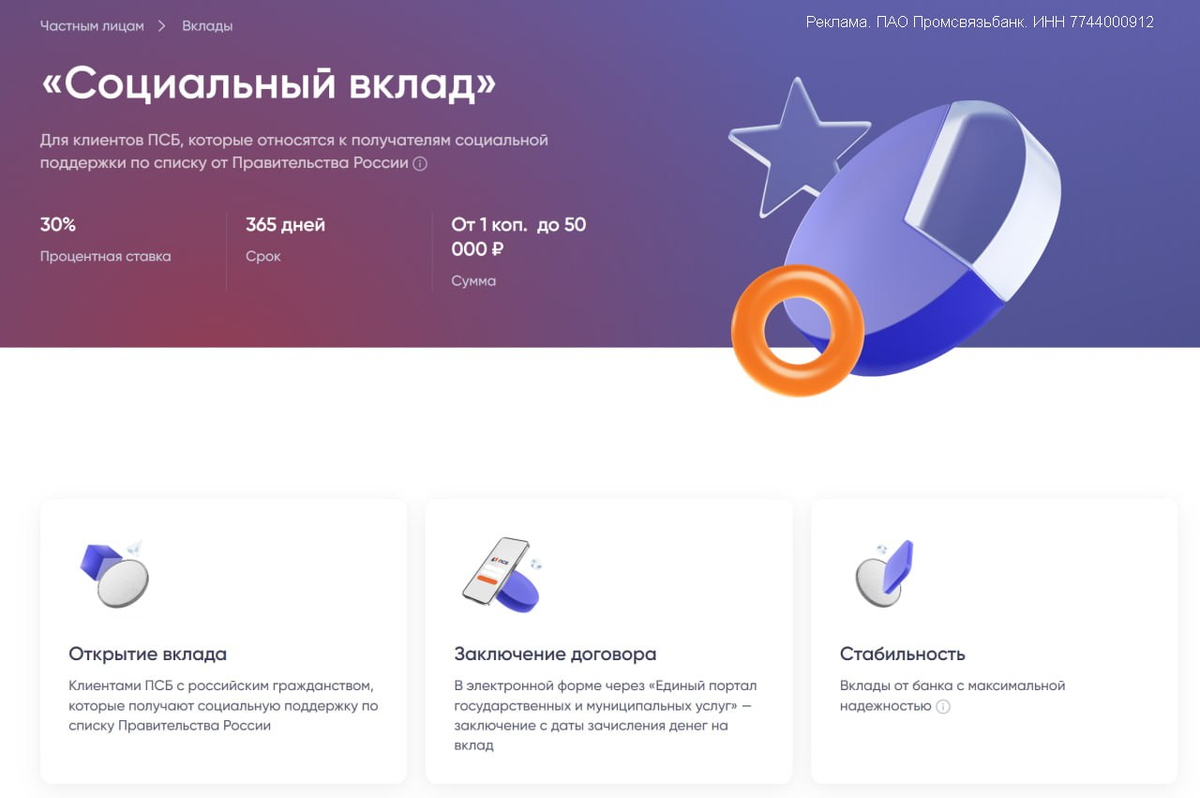 Социальный вклад в ПСБ под 30% годовых