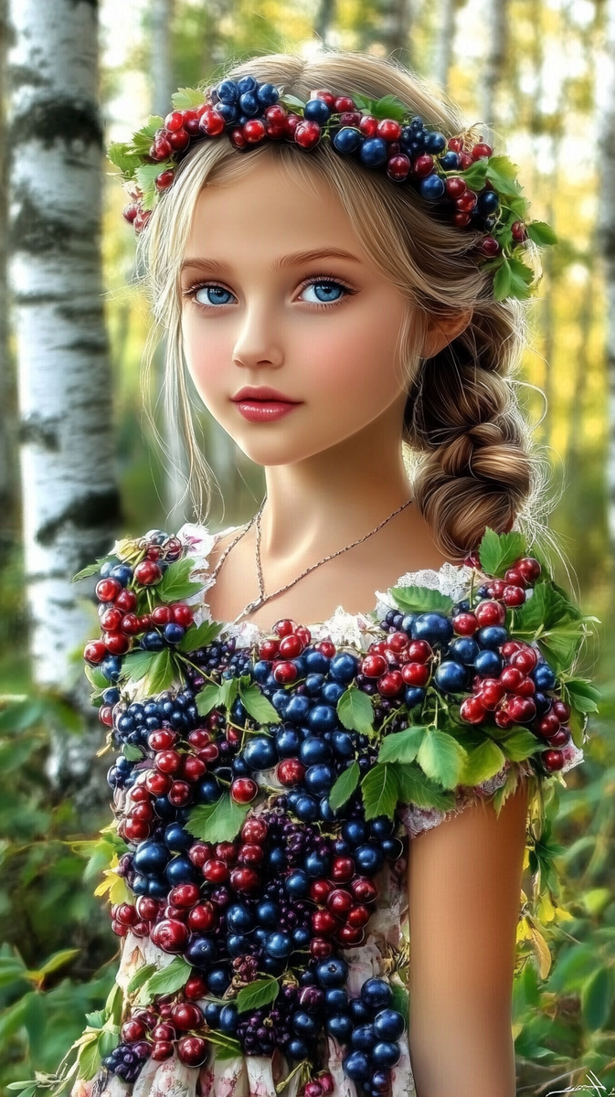 Цветотерапия начнется с этой очаровательной девочки в ягодном платьице. Моя работа с помощью нейросетей