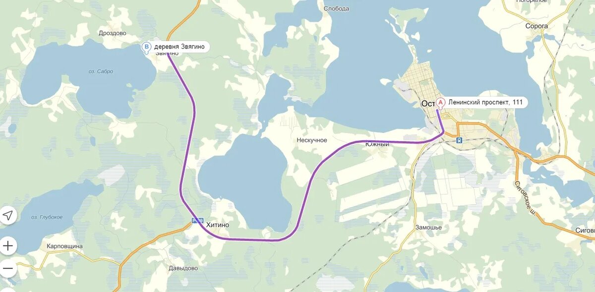 Маршрут из Осташкова до озера Сабро