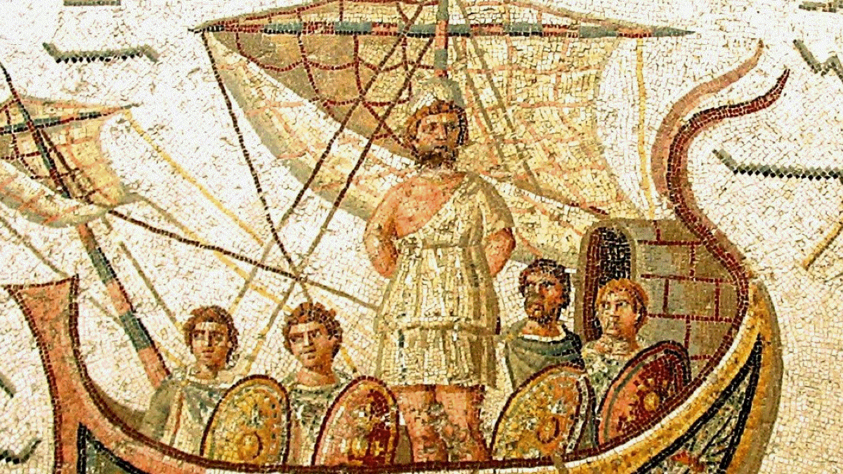 Фрагмент мозаики «Одиссей и сирены», Музей Бардо