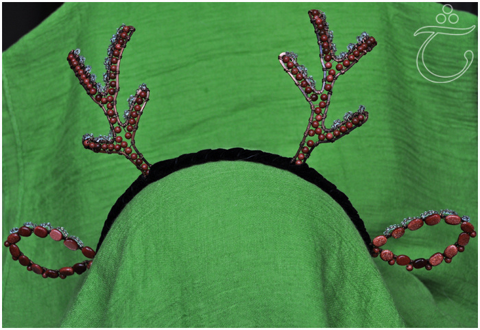 Ободок с "ушками" и "рожками" для карнавального костюма, авантюриновое стекло, Ласселанта